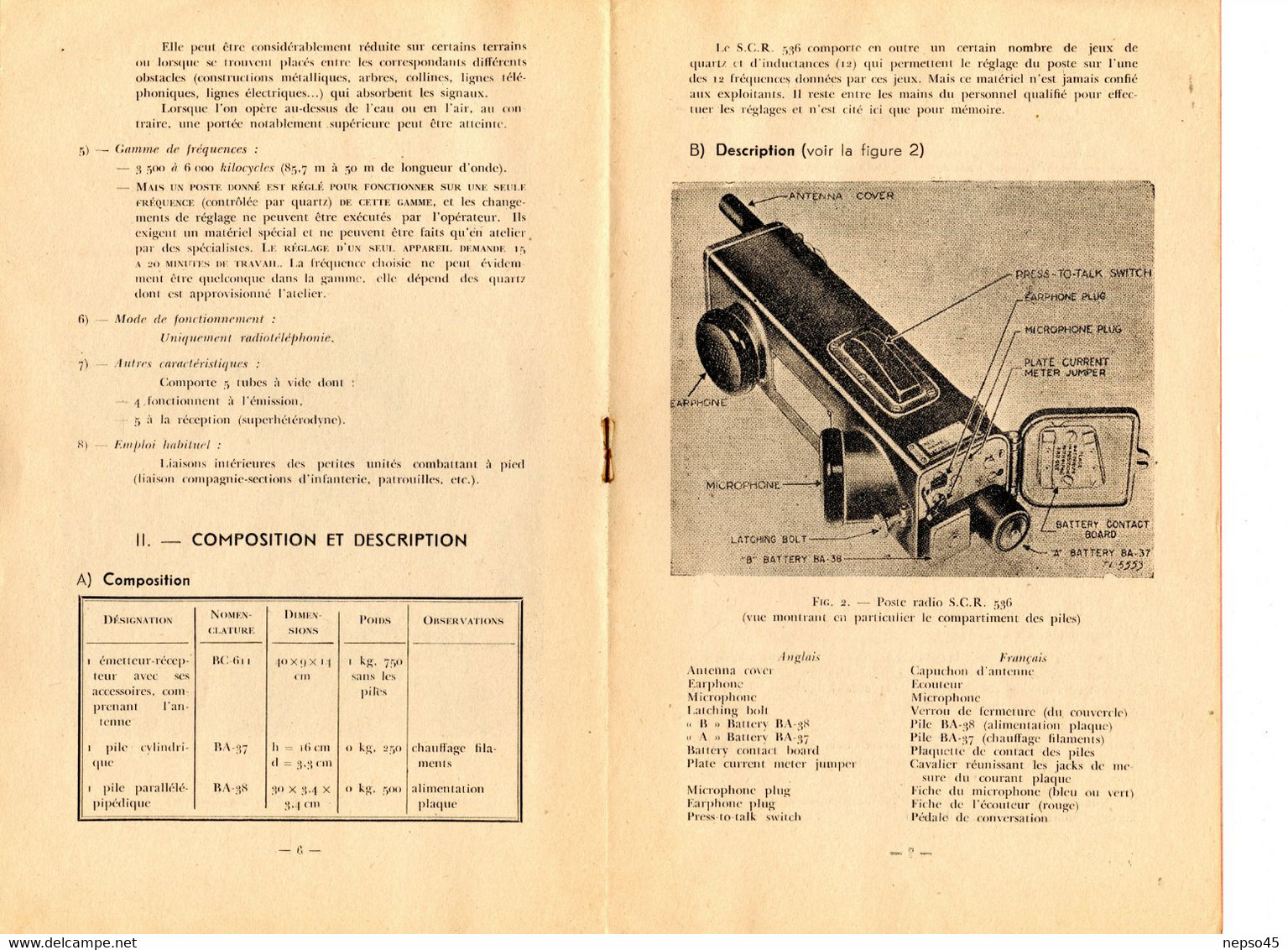 Poste Radio S.C.R. 536.notice d'emploi.Ecole formation d'officiers d'active.Coetquidan 1951.Librairie militaire St-Cyr.