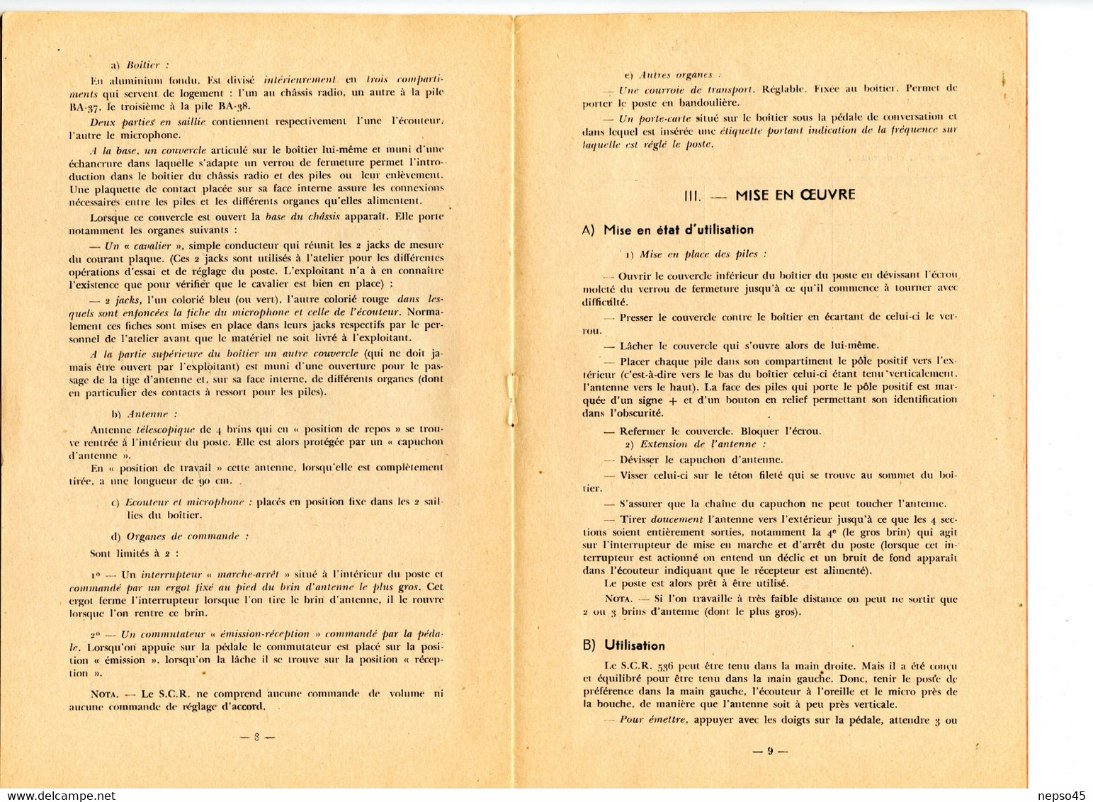 Poste Radio S.C.R. 536.notice d'emploi.Ecole formation d'officiers d'active.Coetquidan 1951.Librairie militaire St-Cyr.