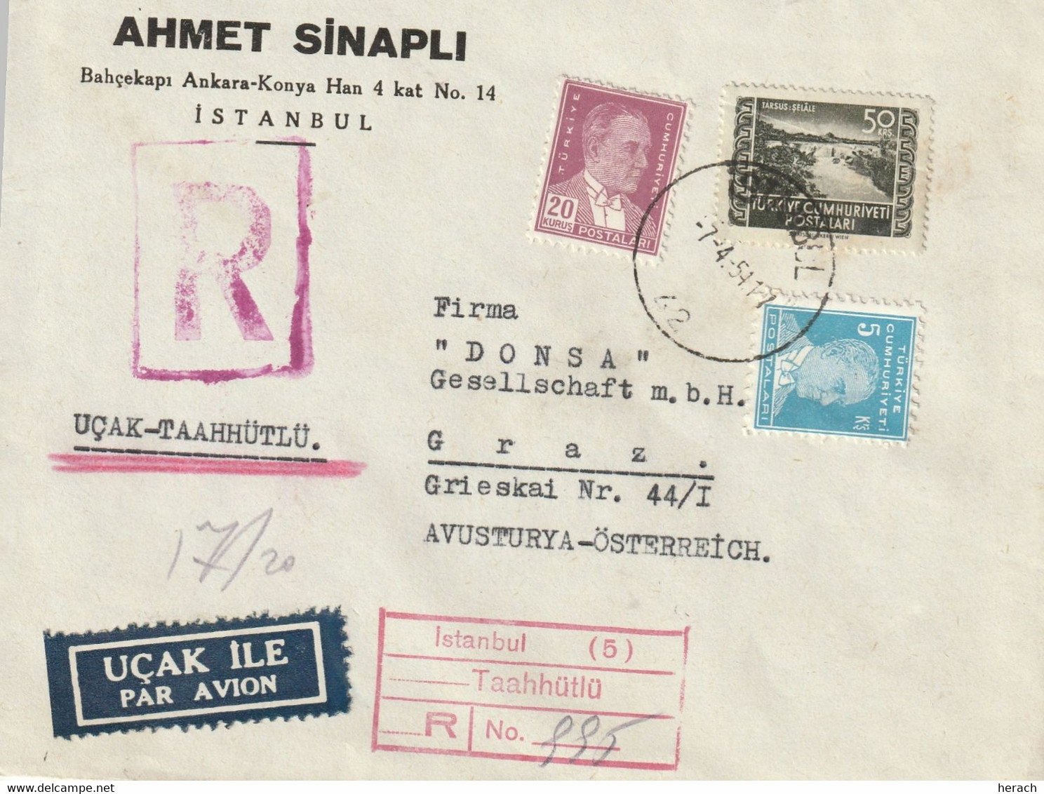 Turquie Lettre Recommandée Pour L'Autriche 1954 - Covers & Documents