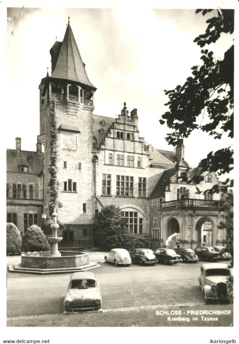 Kronberg Taunus Ansichtskarte " 8 Oldtimer Vor Schloß Friedrichshof Parkend " Bedarf Frankiert - Kronberg