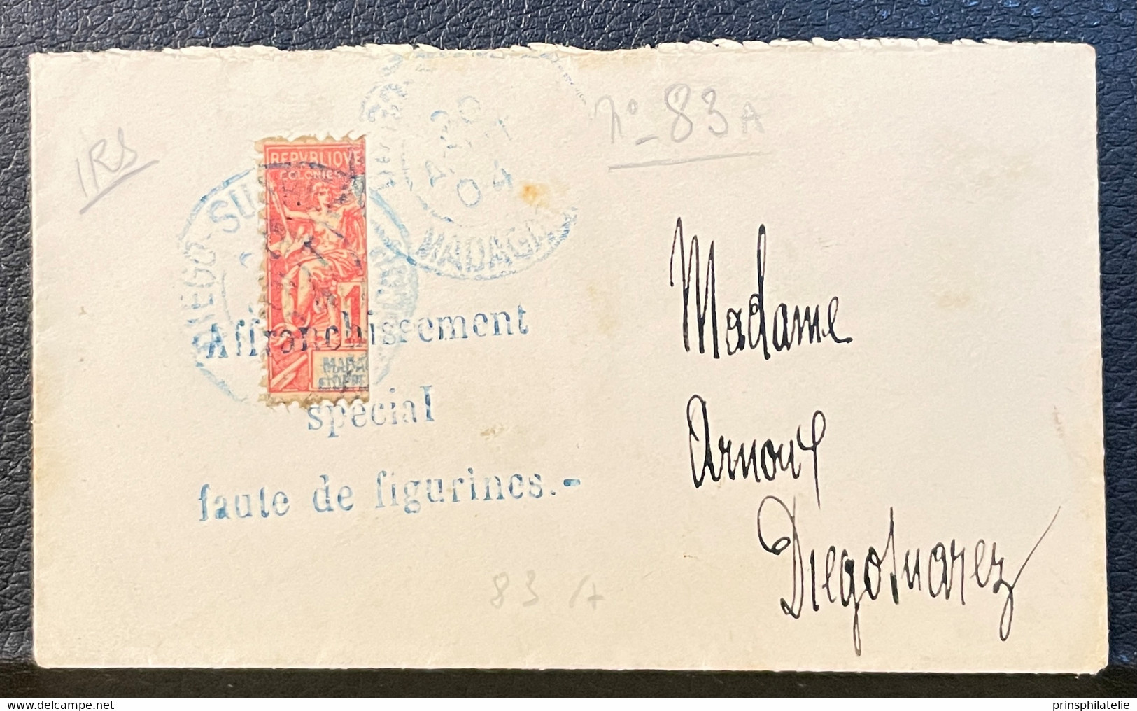 PETITE LETTRE  DE DIEGO SUAREZ AVEC MOITIEE DE TIMBRE  TYPE GROUPE N°83A COTE 265 €   COVER - Cartas & Documentos