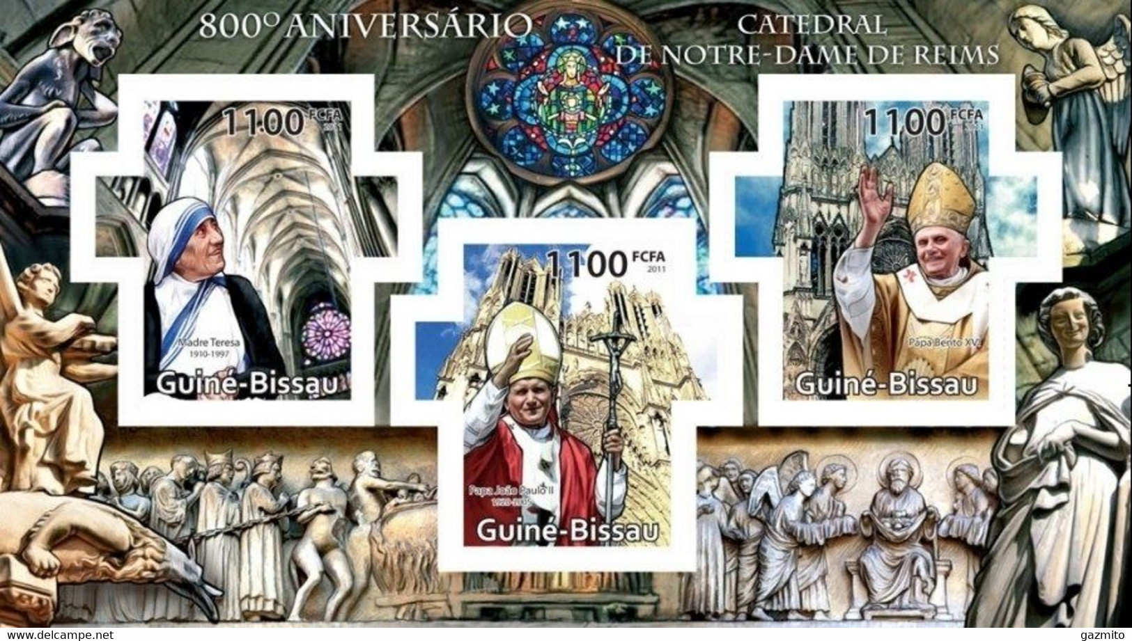Guinea Bissau 2011, 800th Reims Cathedral, Pope J. Paul II, Mother Teresa, 3val In BF IMPERFORATED - Mother Teresa