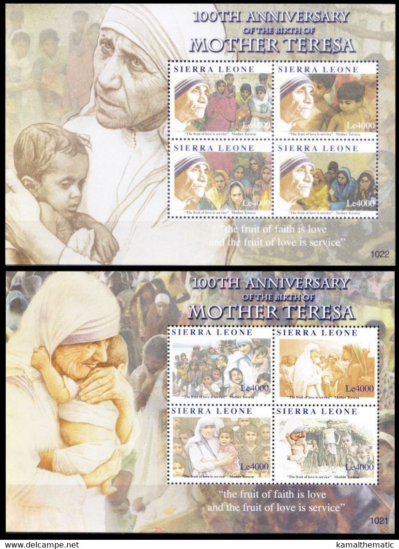 Sierra Leone 2010 MNH 2 SS Set , Mother Teresa Nobel Peace Winner - Mother Teresa