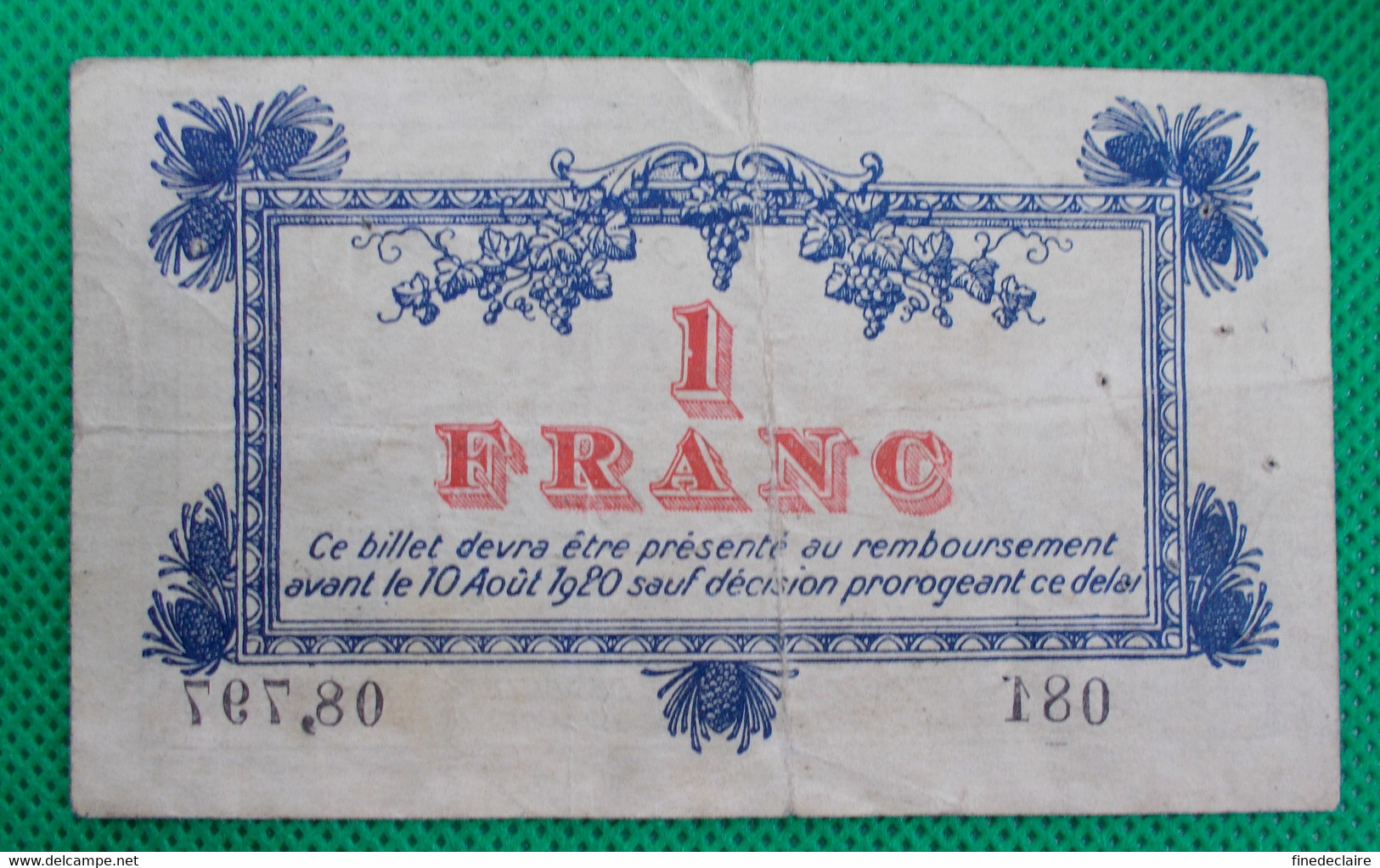 Billet Chambre De Commerce De Montpellier - Un Franc - Série: 081 - Sans Filigrane - 9 Août 1915 - Chambre De Commerce