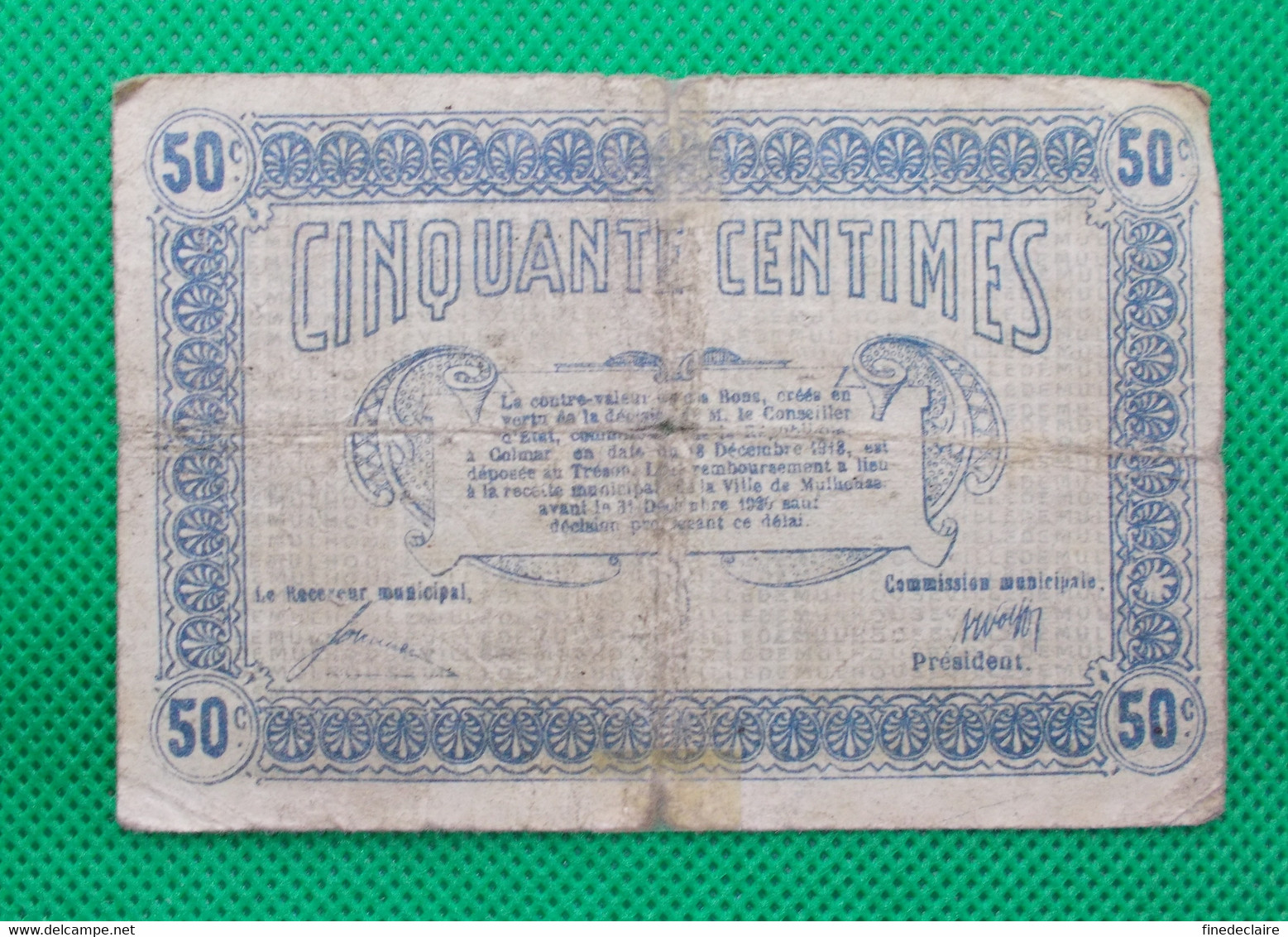 Billet Chambre De Commerce De Mulhouse - 50 Centimes - Série: B - Sans Filigrane - 18 Décembre 1918 - Chambre De Commerce