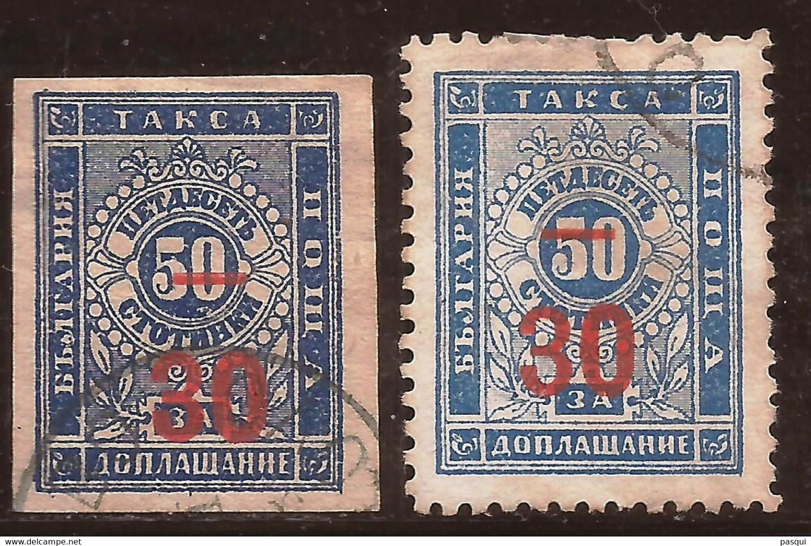 BULGARIA - Fx. 3412 - Yv. Tx. 11 Y 12  - Sobrecarga 30/50 St. Dentada Y Sin Dentar - 1895 - (*) - Timbres-taxe