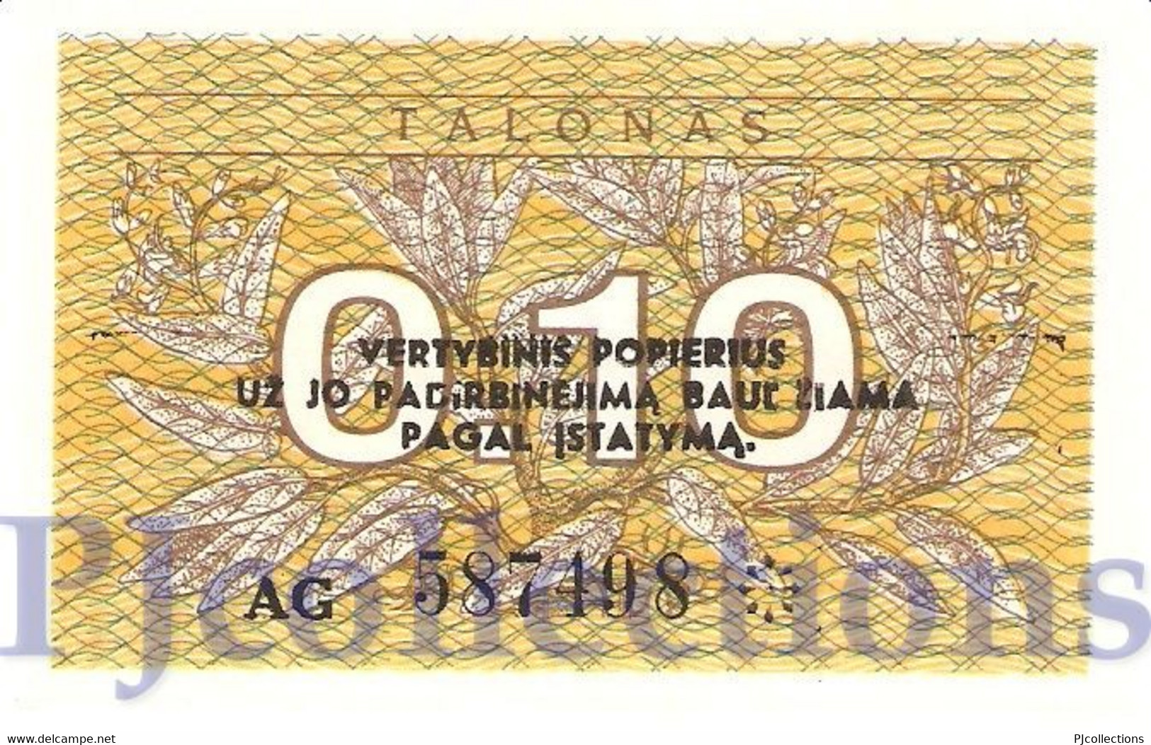 LITHUANIA 0,10 TALONAS 1991 PICK 29b UNC - Lithuania