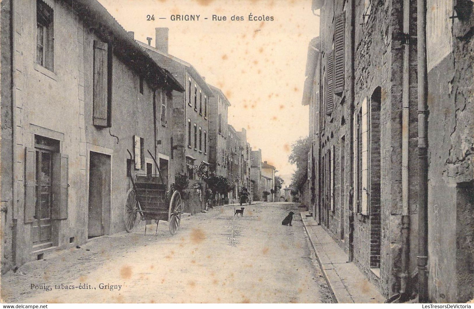 CPA France - Grigny - Rue Des Ecoles - Pouig Tabac Edit - Oblitérée 1907 - Charrette - Chiens - Grigny