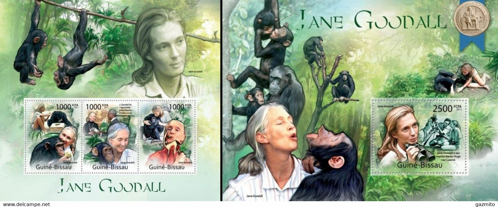 Guinea Bissau 2011, Jane Goodall, Monkeys, 3val In BF +BF - Gorilles