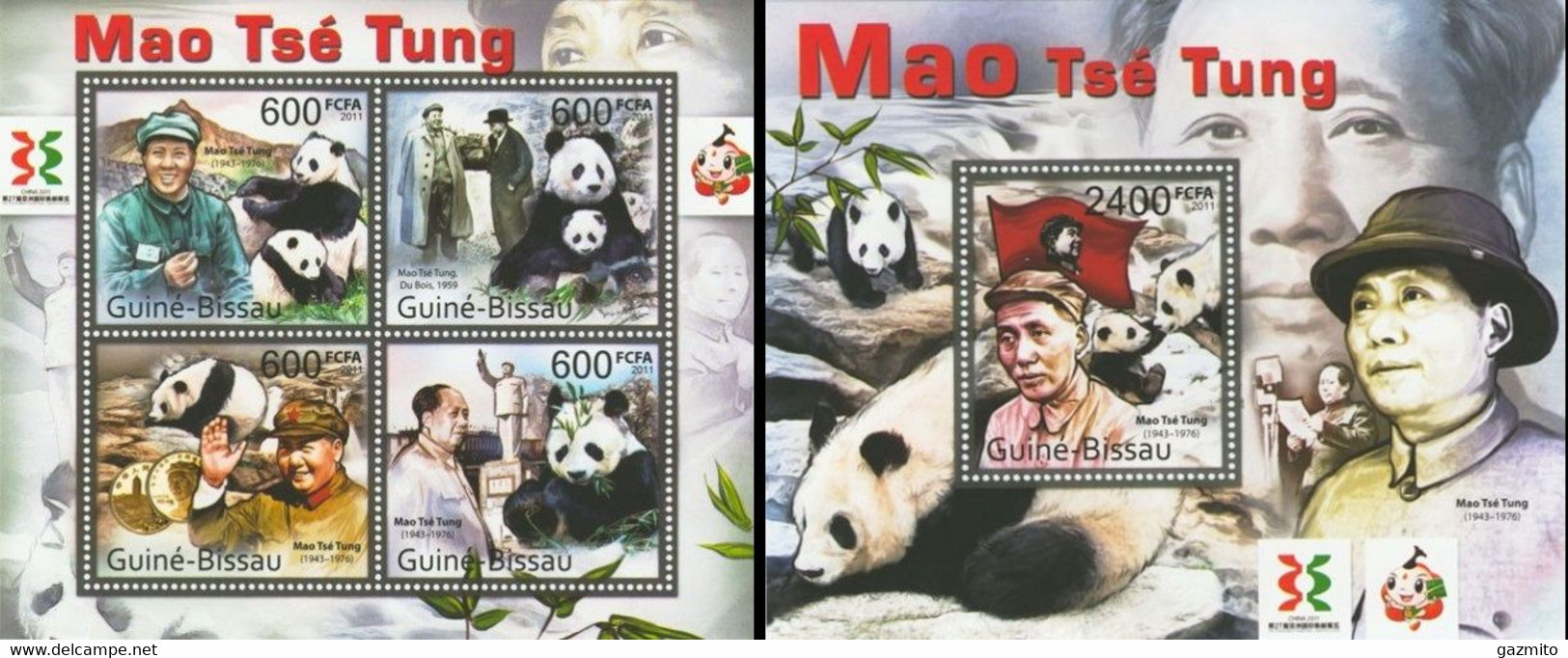 Guinea Bissau 2011, Mao Tse Tung, Panda, Philaexpo China, 4val In BF +BF - Mao Tse-Tung