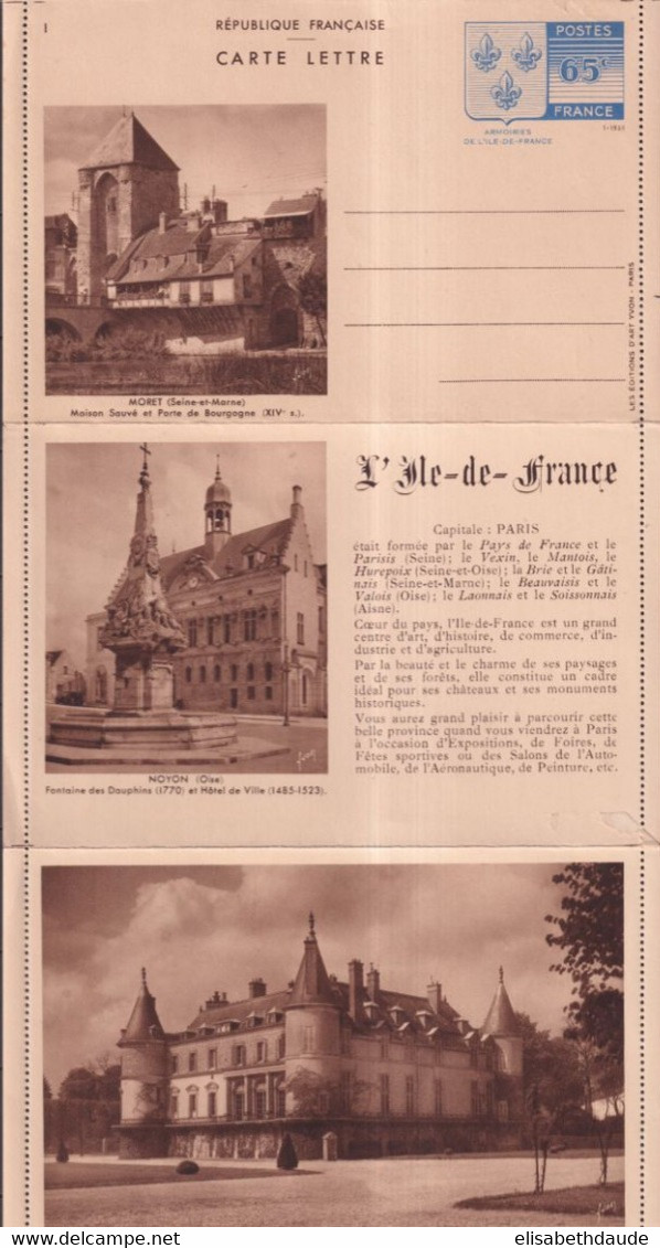 1938 - CARTE-LETTRE ENTIER ILLUSTREE "ARMOIRIES ILE DE FRANCE" Avec VUE De MORET (SEINE ET MARNE) - - Letter Cards