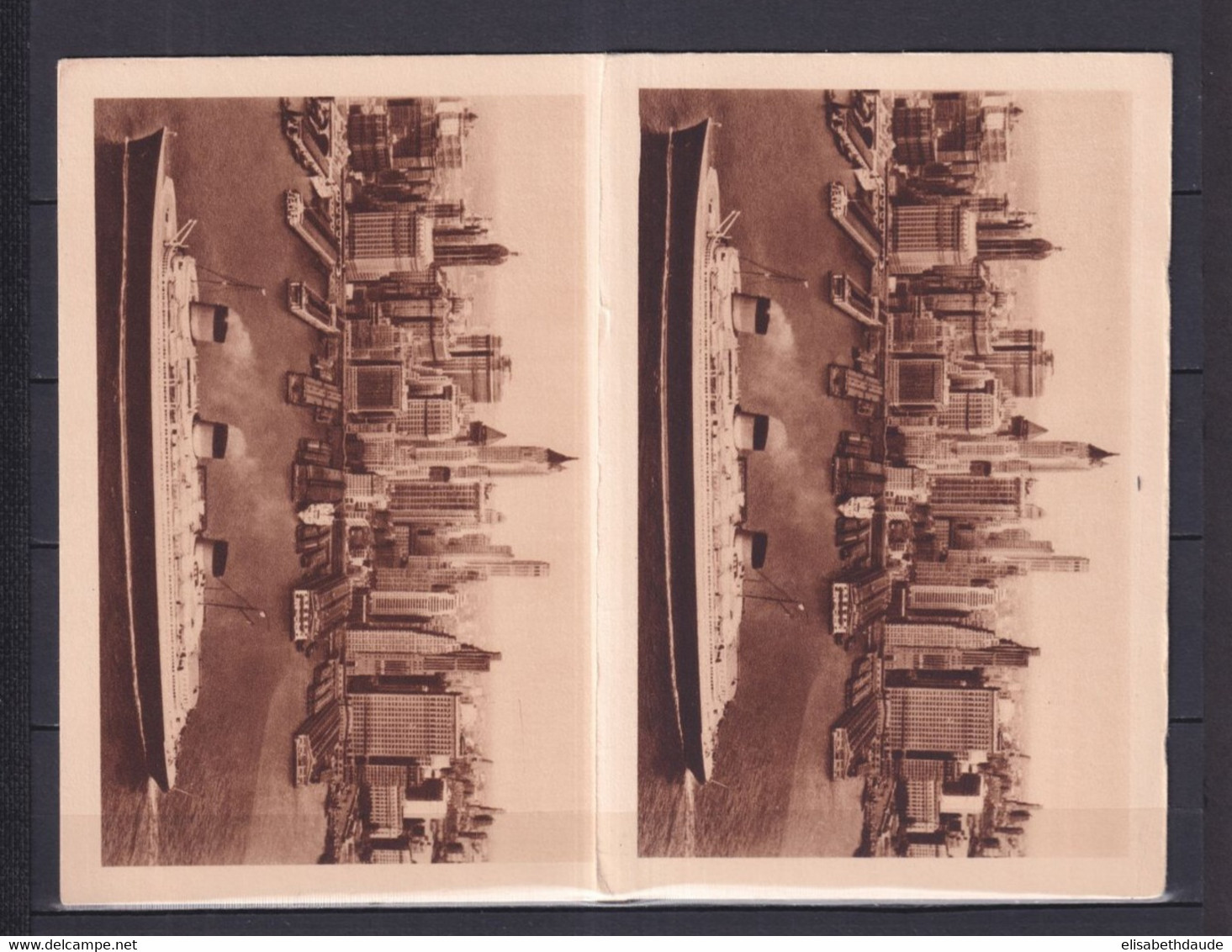 1939 - 2 CARTES ENTIER TYPE PAQUEBOT NORMANDIE VARIETE COULEUR ! REPIQUAGE COUPE PHILATELISTE NEW YORK - Overprinter Postcards (before 1995)