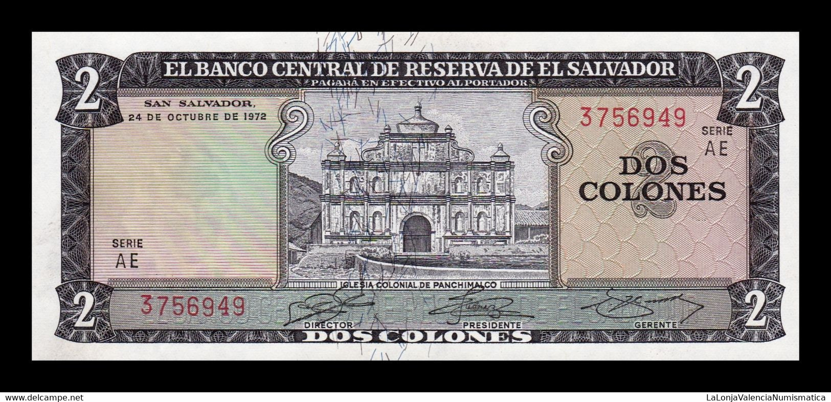 El Salvador 2 Colones 1972 Pick 116a Serie AE SC UNC - El Salvador