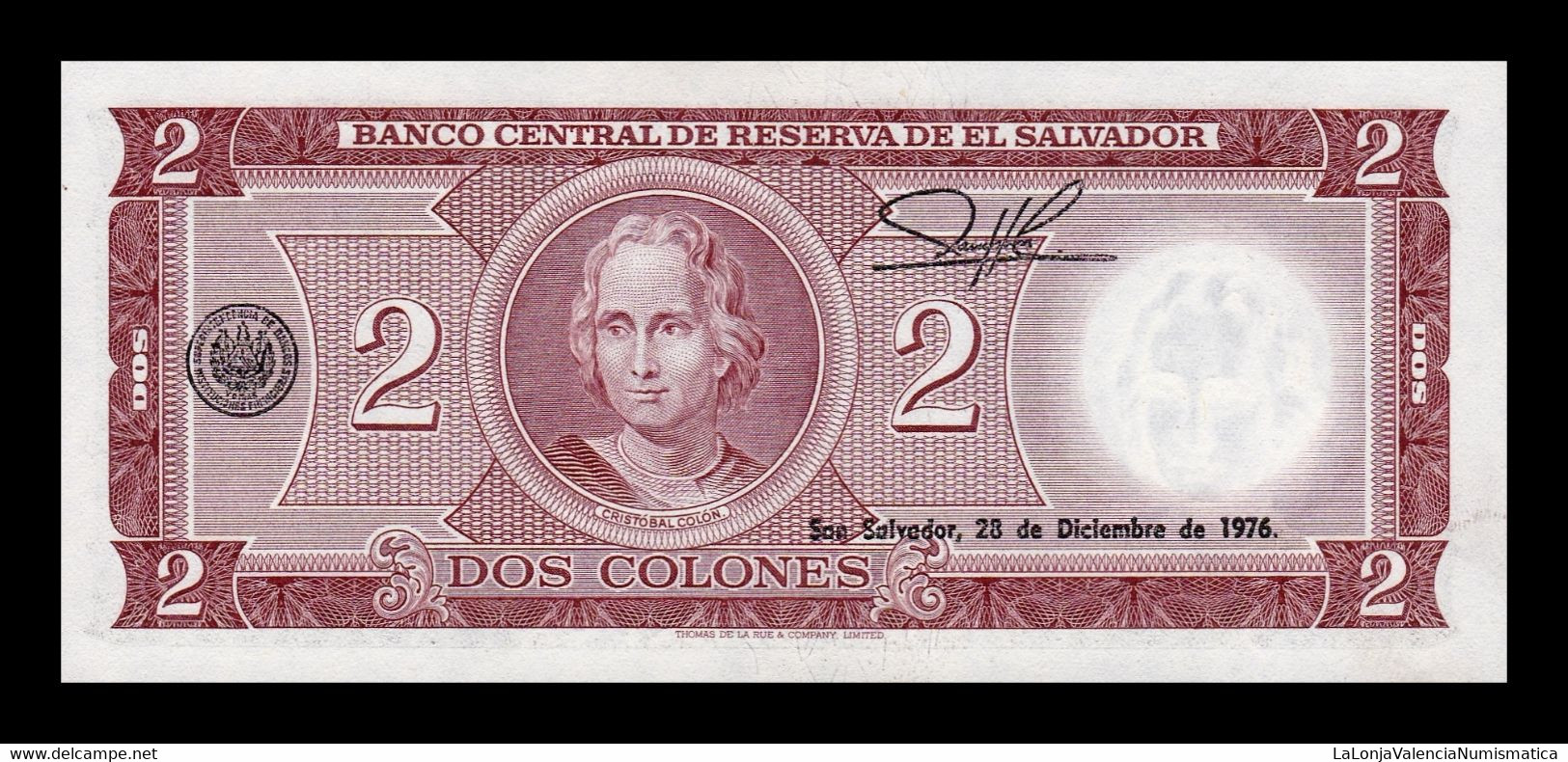 El Salvador 2 Colones 1972 Pick 116a Serie AE SC UNC - El Salvador