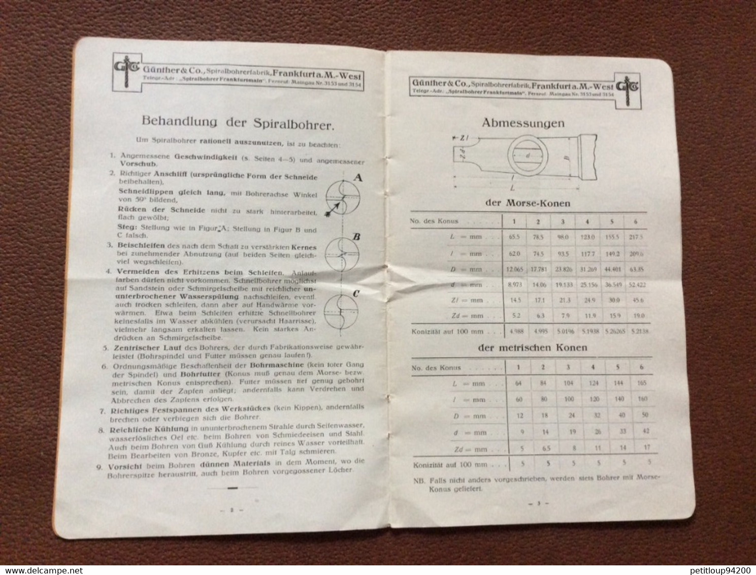 CATALOGUE  GUNTHER & Co  Fabrique De Forets Hélicoïdales  SPIRALBOHRER FABRIK  Frankfurt  RFA  Allemagne  ANNEE 1925 - Old Professions
