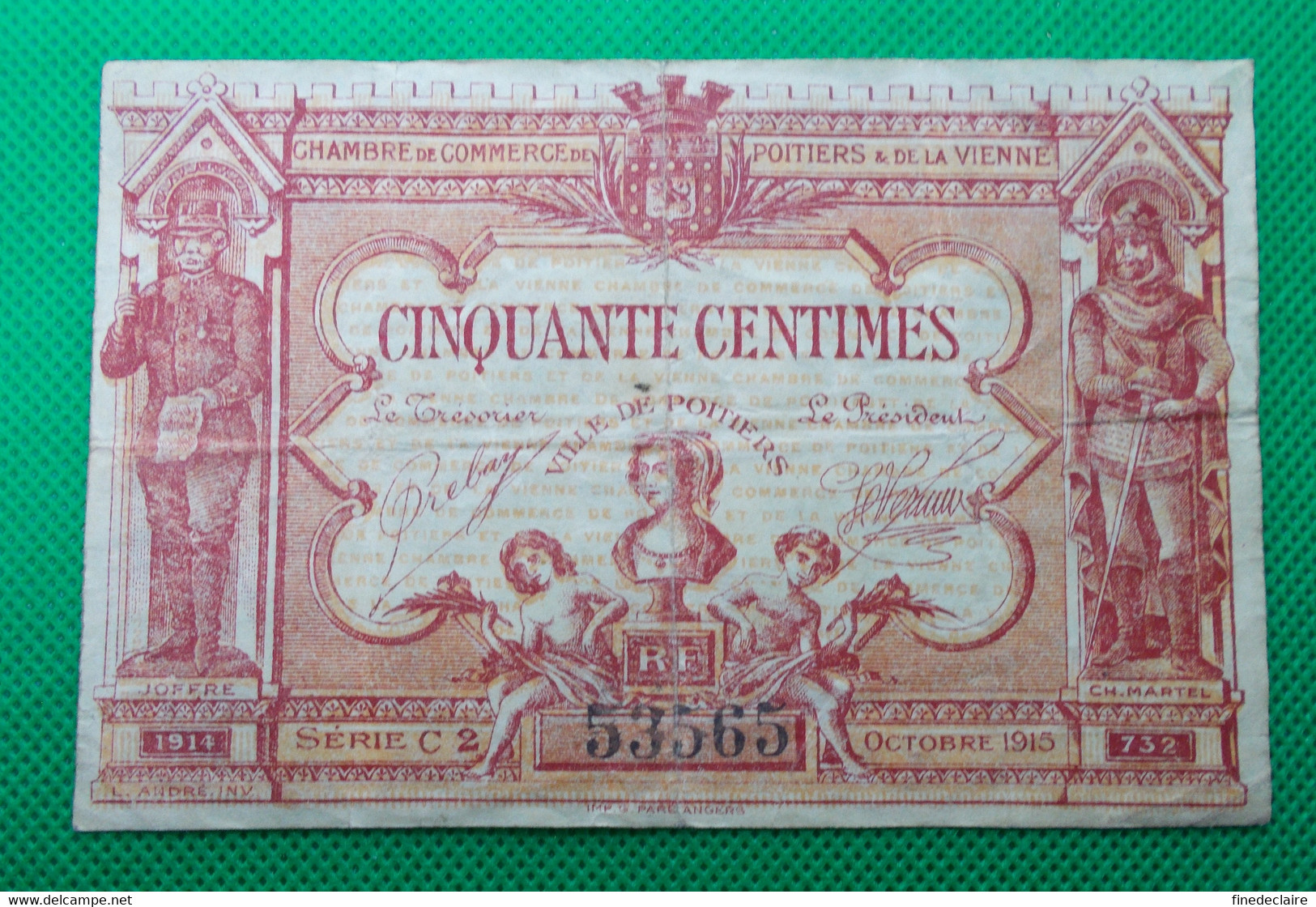 Billet Chambre De Commerce De Poitiers Et De La Vienne - Cinquante Centimes - Série: C2 - Sans Filigrane - Juillet 1917 - Chambre De Commerce