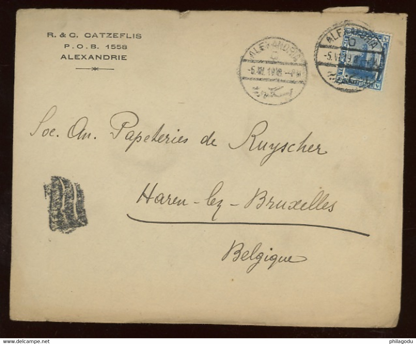 EGYPTE. Lettre De 1919 Vers Belgique. - 1915-1921 Protettorato Britannico