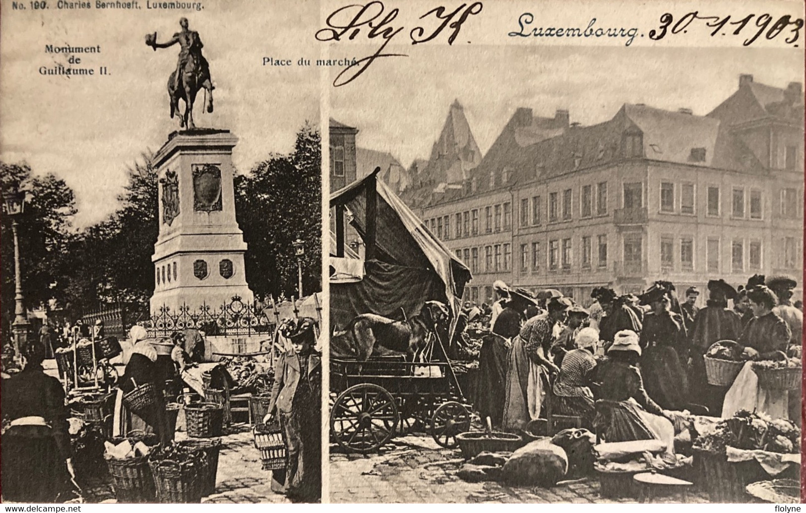 Luxembourg - Cpa 2 Vues - La Place Du Marché - Monument De Guillaume II - Foire - 1903 - Luxemburg - Stad