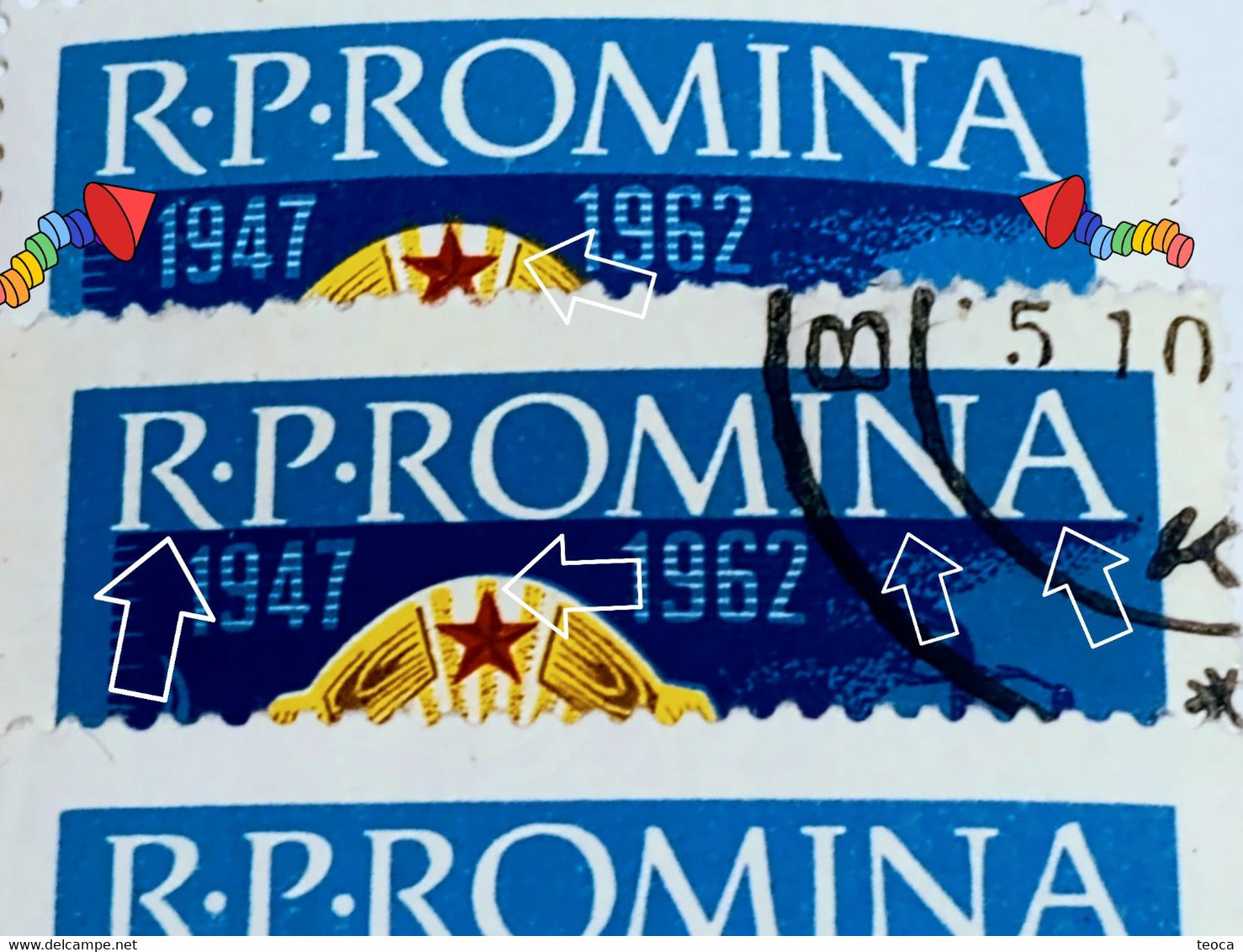 Errors Romania 1962,# Mi 2124, Printed With Writing R.P.  Romania Moved Up, Background Moved To The Right - Variétés Et Curiosités