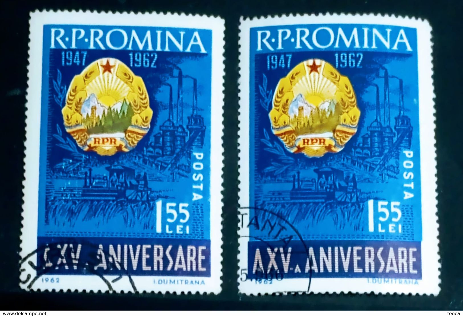 Errors Romania 1962,# Mi 2124, Printed With Writing R.P.  Romania Moved Up, Background Moved To The Right - Variétés Et Curiosités