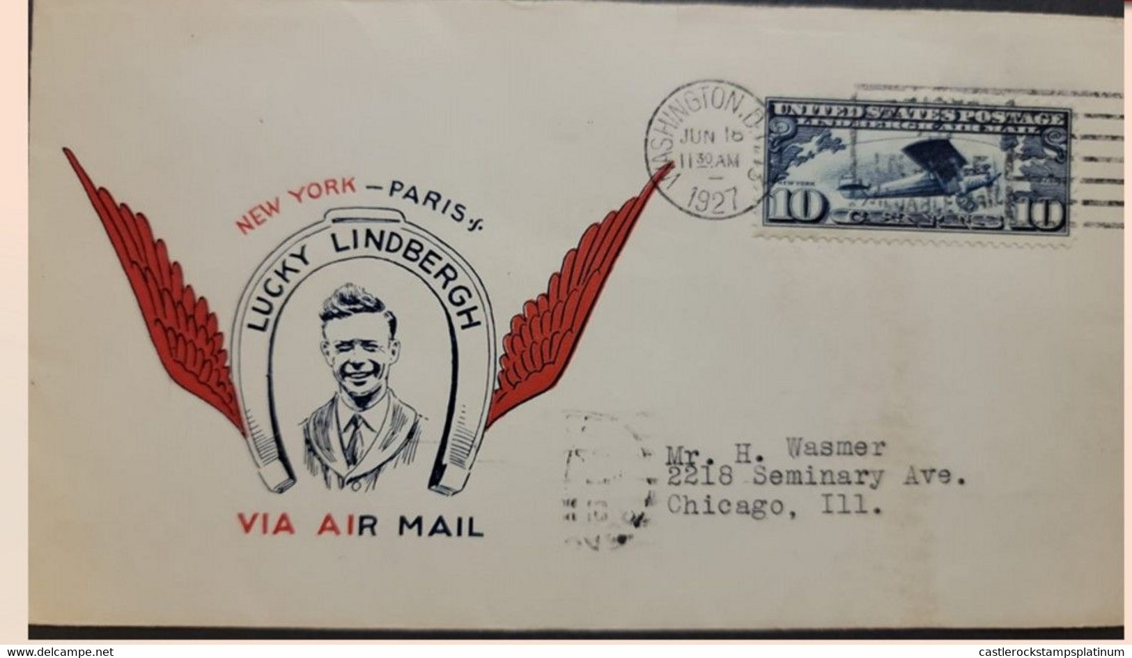 O) 1927 UNITED STATES - USA, LINDBERGH'S AIRPLANE SPIRIT OF ST LOUIS, LUCKY LINDBERGH, AIRMAIL TO CHICAGO, XF - 1851-1940