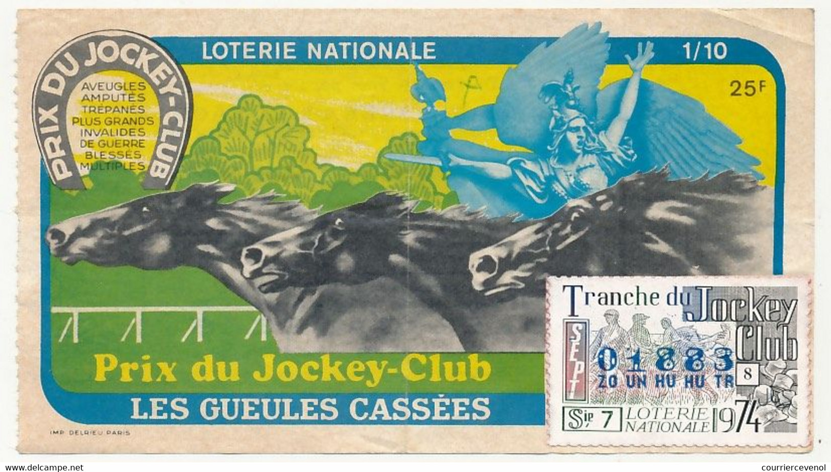 FRANCE - Loterie Nationale - Les Gueules Cassées - Prix Du Jockey-Club - Tranche Du Jockey-Club 1974 - Lotterielose