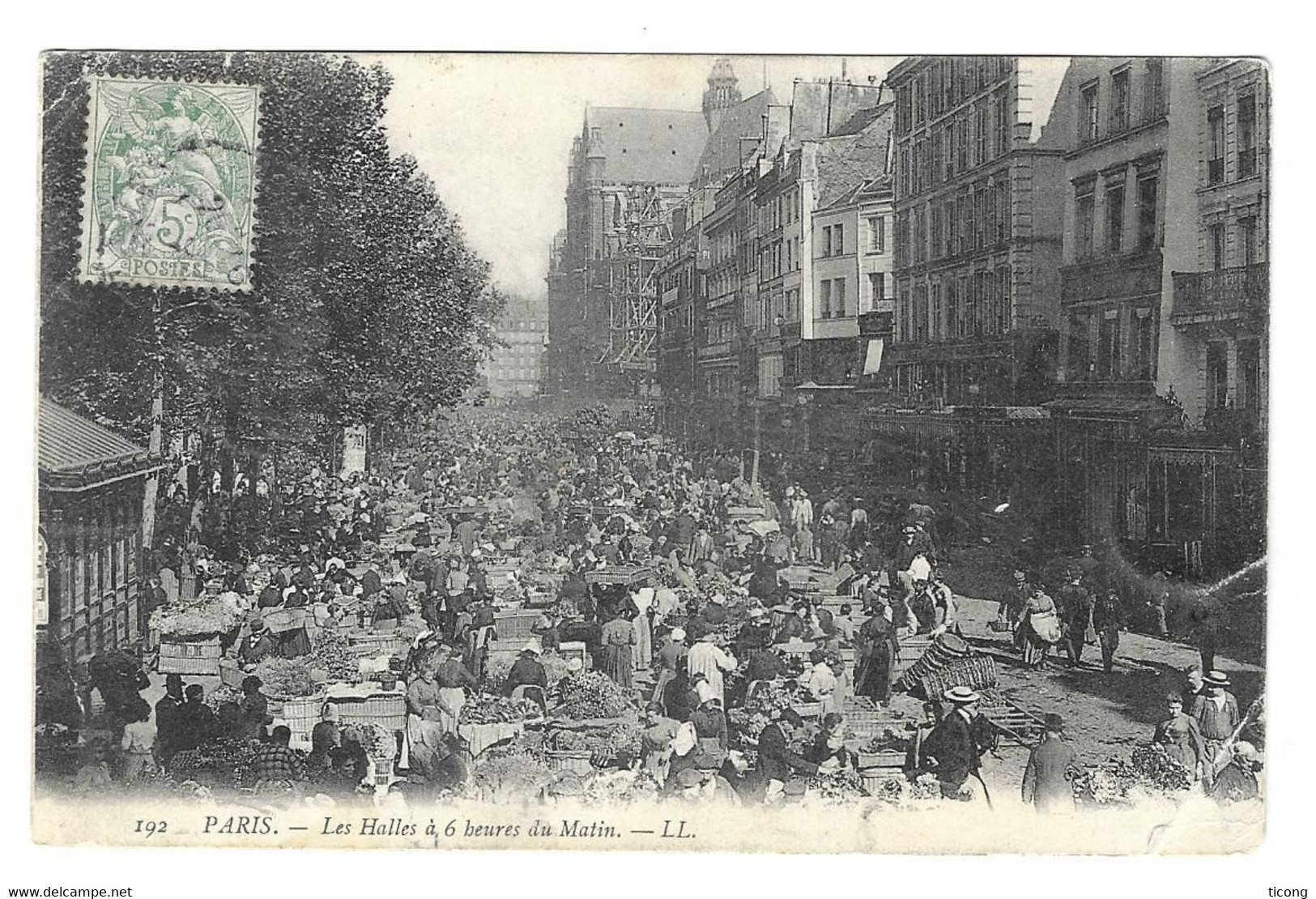 PARIS LES  HALLES  1906 -  LES HALLES A SIX HEURES DU MATIN  -  VOIR LE SCANNER - Piazze Di Mercato