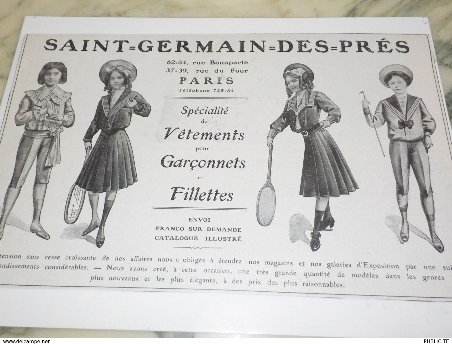 ANCIENNE PUBLICITE VETEMENT D ENFANT SAINT GERMAIN DES PRES 1910 - 1900-1940