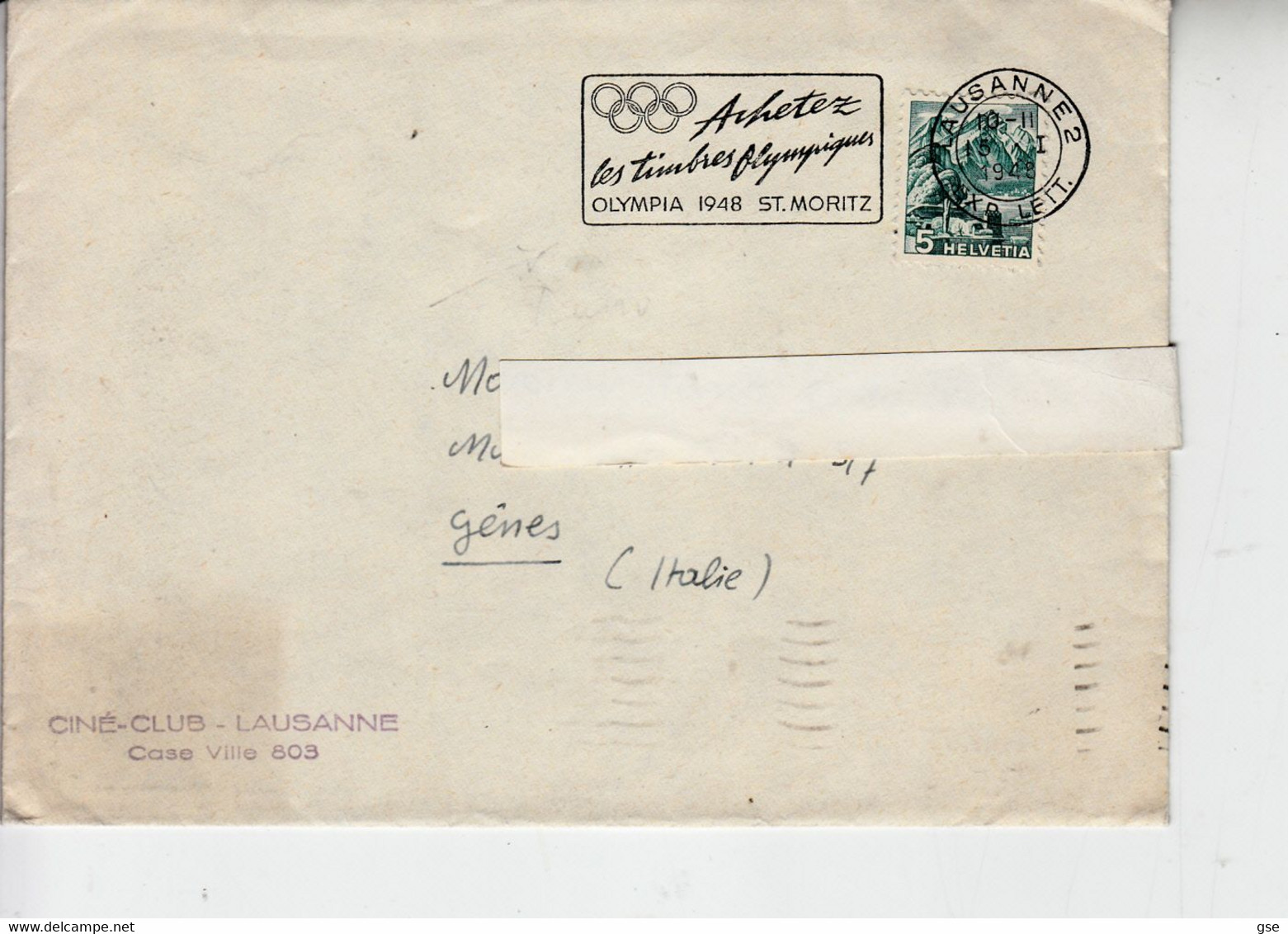 SVIZZERA  1948 - Annullo "Olympia 1948" - Inverno1948: St-Moritz
