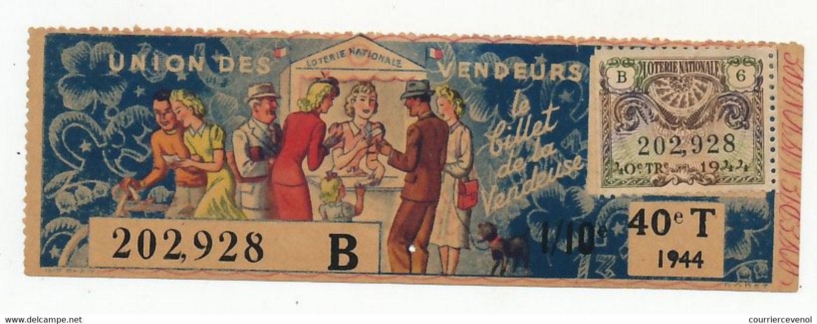 FRANCE - Loterie Nationale - 1/10° - Union Des Vendeurs / Le Billet De La Vendeuse - 40eme Tranche 1944 - Biglietti Della Lotteria