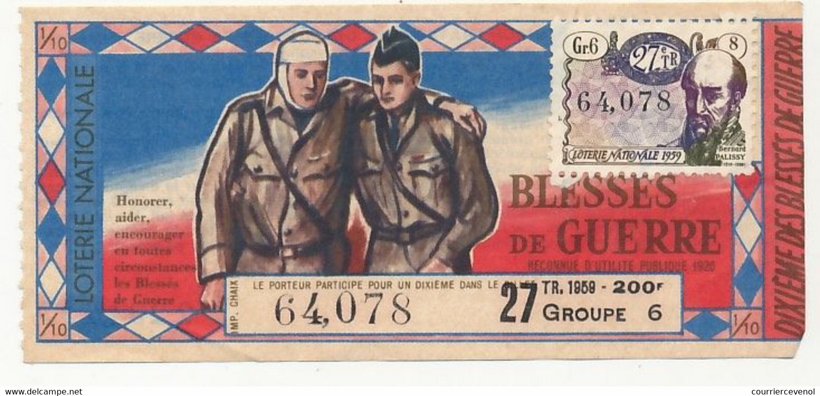 FRANCE - Loterie Nationale - 1/10° - Blessés De Guerre - 27eme Tranche 1959 - Lottery Tickets