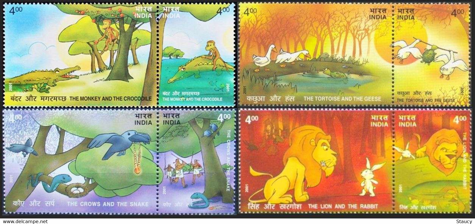 India 2001 STORIES OF PANCHATANTRA COMPLETE SET Of 4 SE-TENANT PAIRS MNH - Passeri