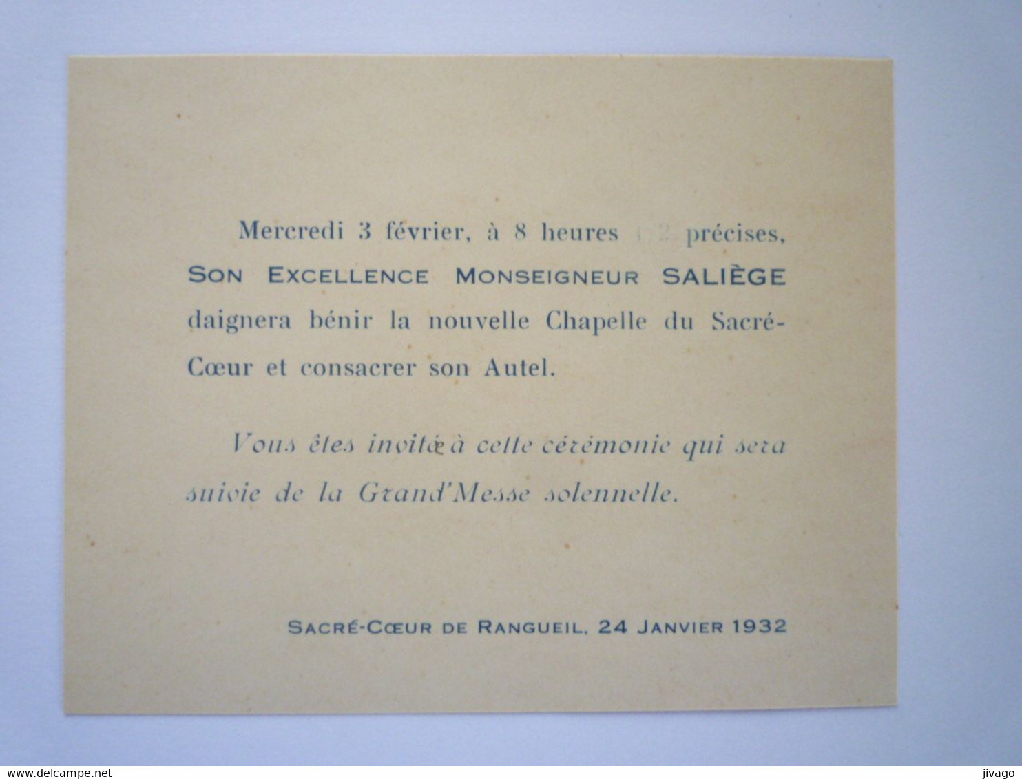 TI - 2022 - 97  Sacré-Coeur De RANGUEIL  :  Bénédiction De La Nouvelle Chapelle Par Mgr SALIEGE  1932   XXX - Menus