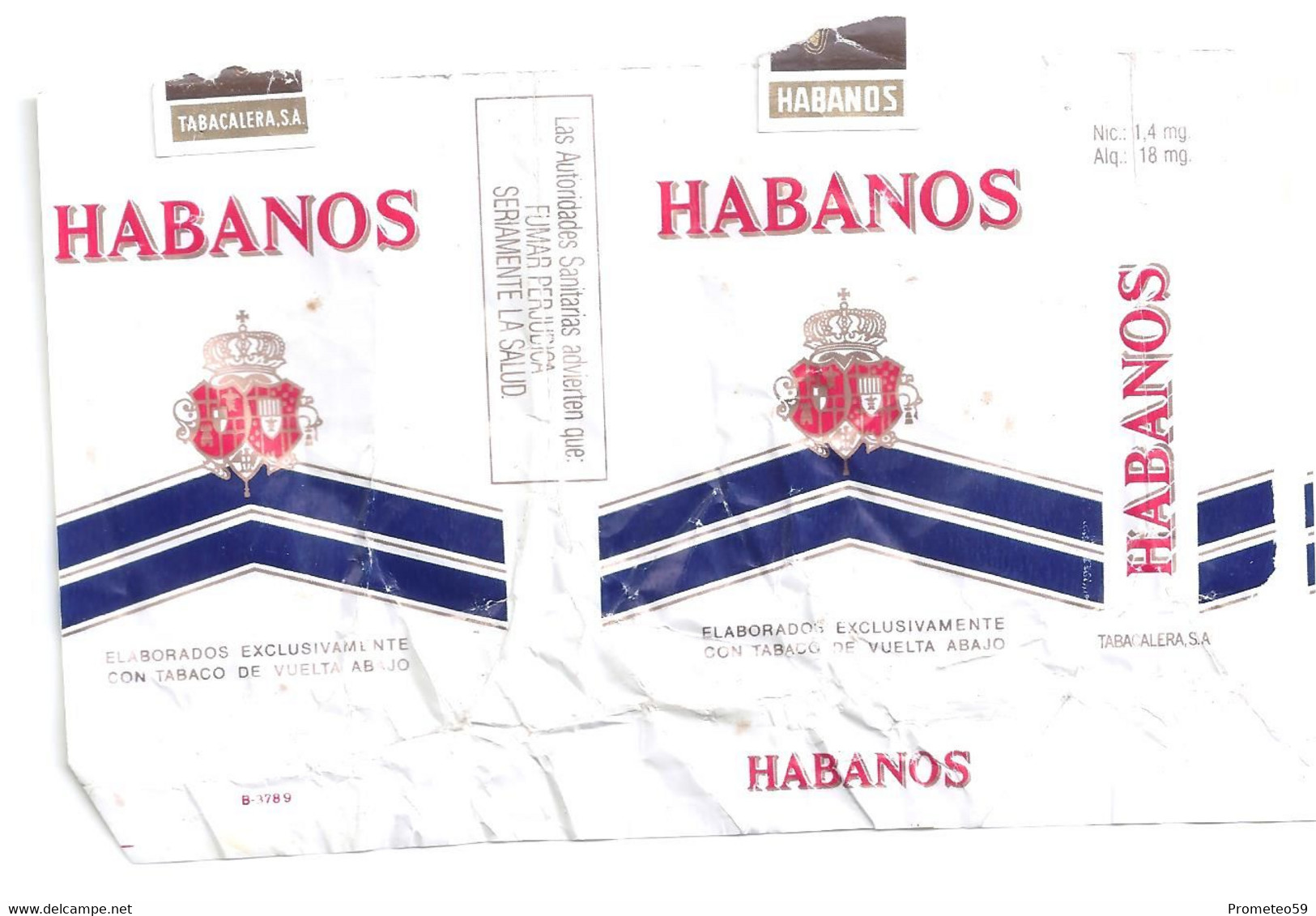 Marquilla Cigarrillos Habanos - Hechos Por Tabacalera S. A. - Contenitori Di Tabacco (vuoti)