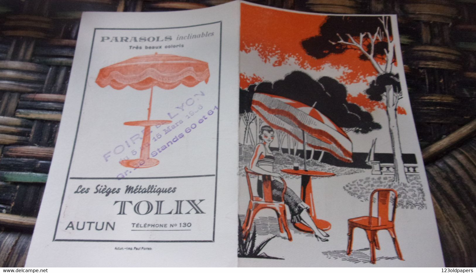 71 RARE AUTUN  1936 TOLIX  PUBLICITE FAUTEUIL TABLE CHAISES PARASOL - Autun