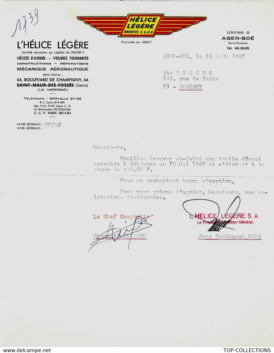 1967 HISTORIQUE AVIONS AVIATIONS L’ HELICE LEGERE  SAINT MAUR DES FOSSES REGION PARIS ET AGEN -  BOE - 1950 - ...