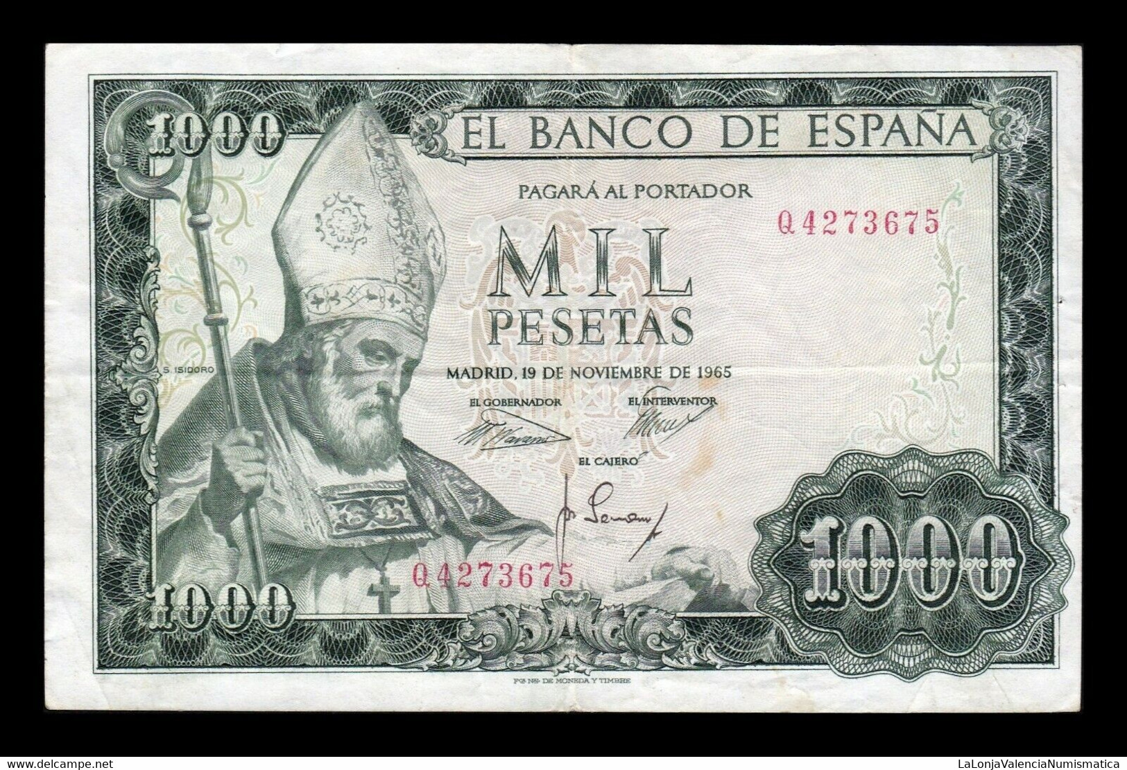 España Spain 1000 Pesetas San Isidoro 1965 Pick 151 Error Impresión MBC VF - 1000 Pesetas