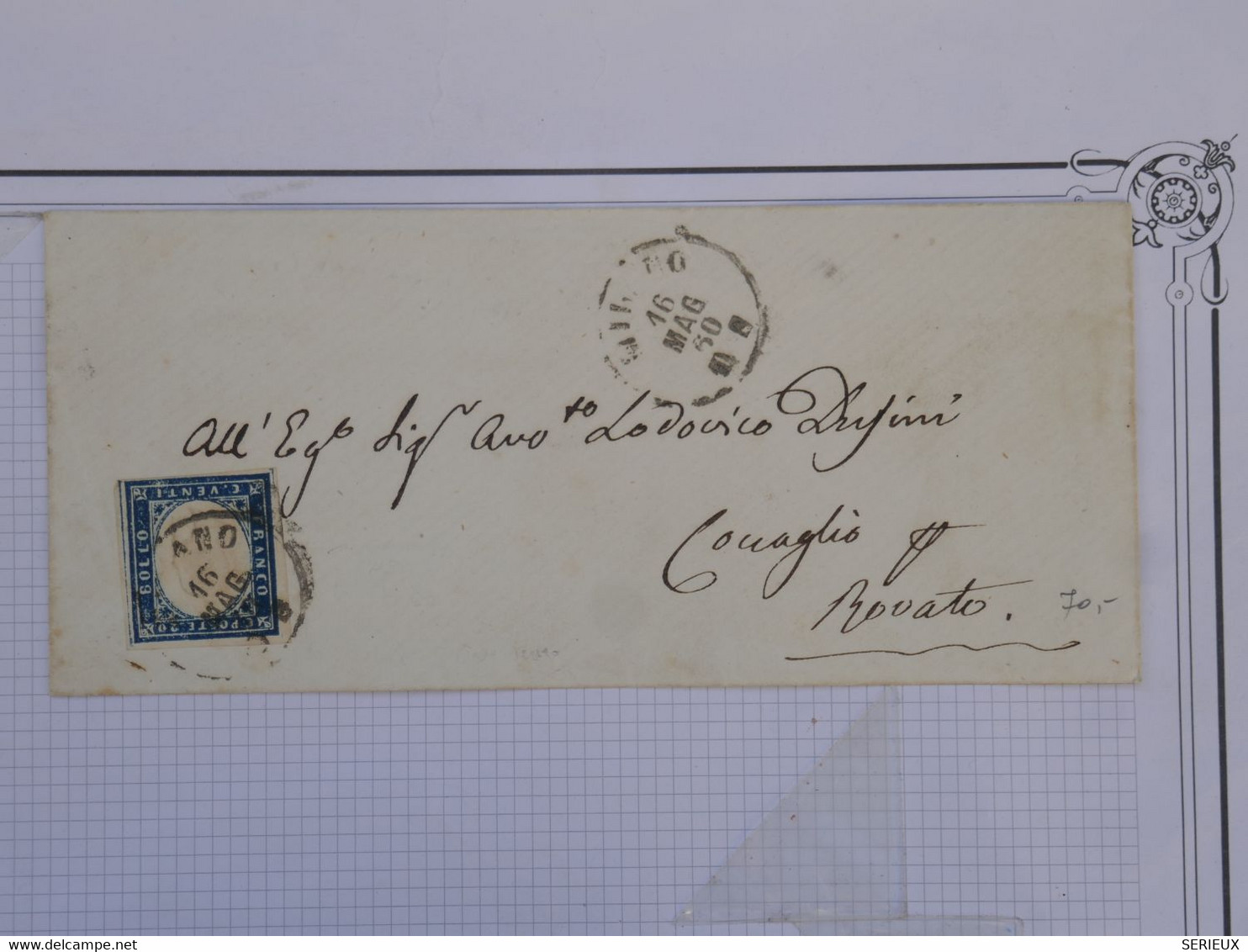 BF10 ITALIA  BELLA LETTERA  RR 1860 MILANO A ROATO +20C  BLEU  +AFFRANC. INTERESSANT   ++ - Ohne Zuordnung