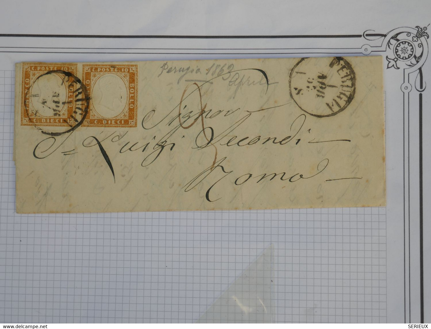 BF10  ITALIA  BELLA LETTERA RR 1863 PERUGIA   A ROMA  +  +PAIRE DE TP  + +AFFRANC. INTERESSANT   ++ - Non Classés