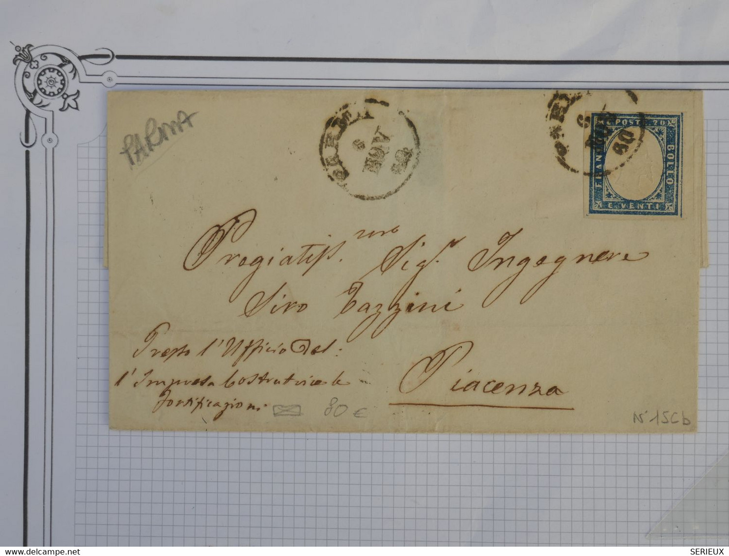 C  ITALIA  BELLA LETTERA RR 1863    A  PIACENZA  +  +20C BLEU  + +AFFRANC. INTERESSANT   ++ - Parme