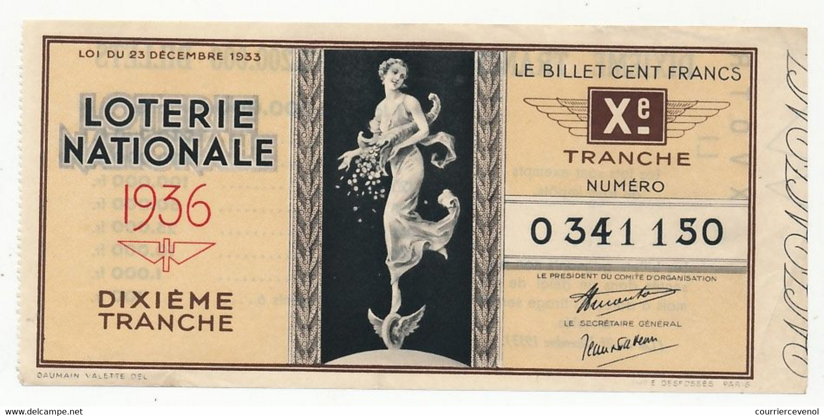 FRANCE - Loterie Nationale - Billet Entier - 10eme Tranche 1936 - Lottery Tickets