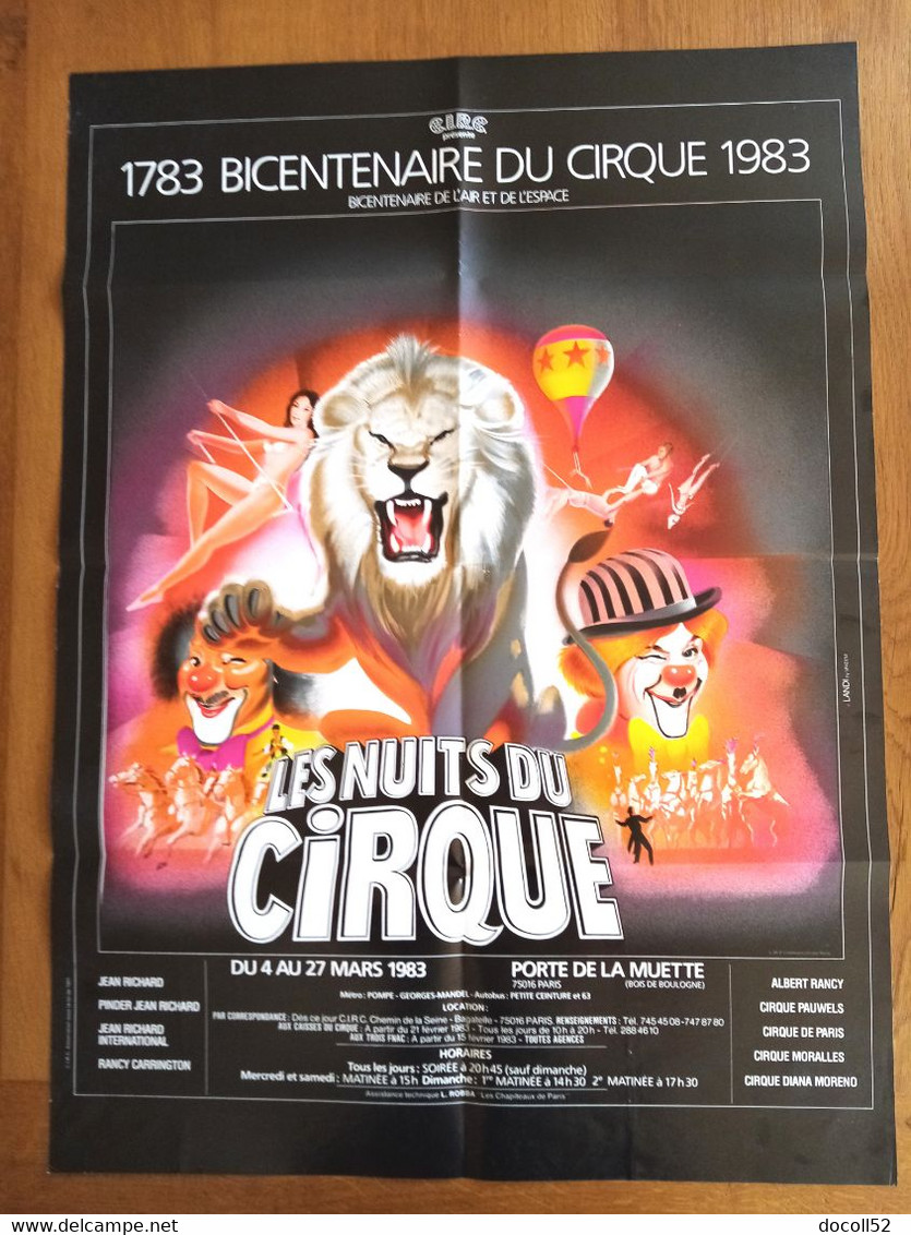 AFFICHE ORIGINALE CIRQUE C.I.R.C BICENTENAIRE DU CIRQUE 1783-1983 81,1cmx70,7cm - PINDER - RANCY - PAUWELS - MORENO ... - Posters