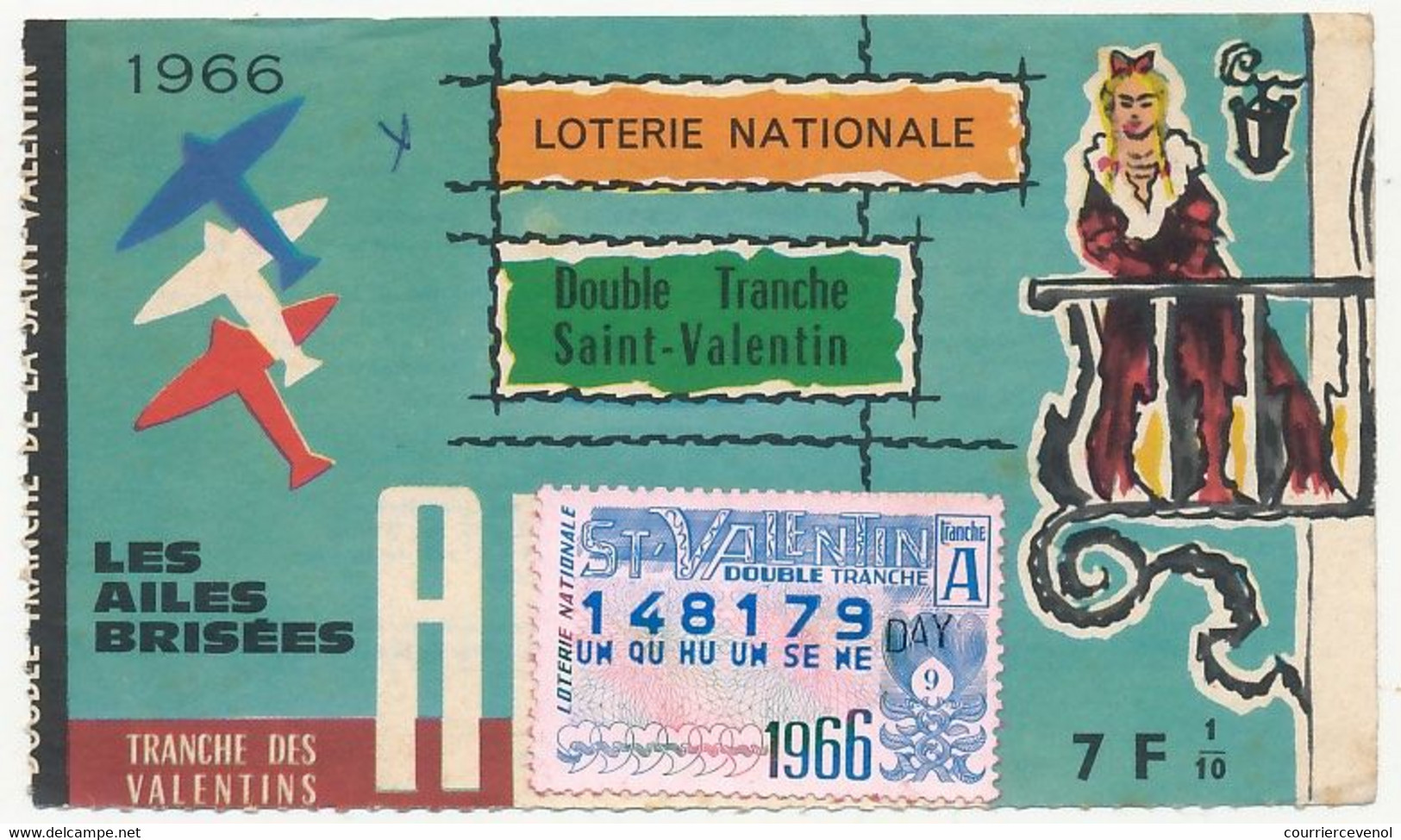 FRANCE - Loterie Nationale - 1/10e Les Ailes Brisées - Double Tranche Saint Valentin - Double Tranche 1966 - Biglietti Della Lotteria