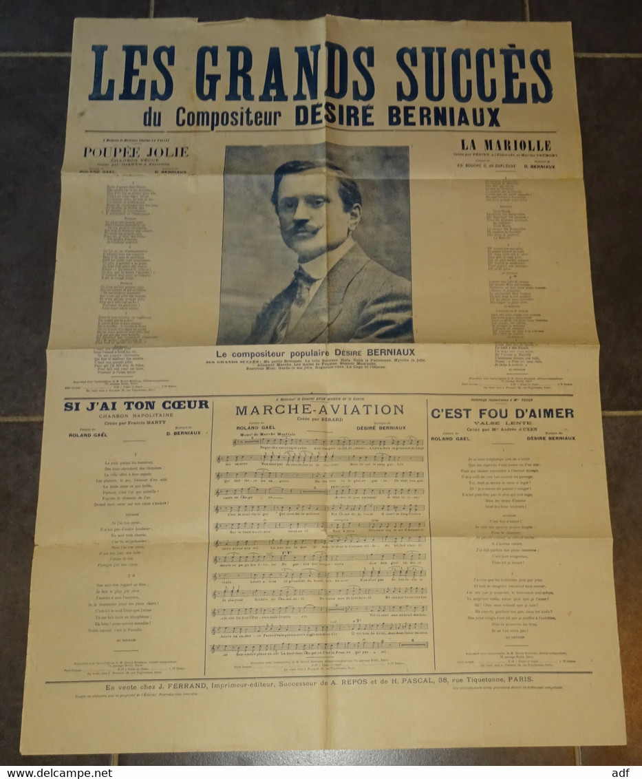 RARE ANCIENNE AFFICHE LES GRANDS SUCCES DU COMPOSITEUR DESIRE BERNIAUX, CHEF D'ORCHESTRE NE A VERVIERS, POUPEE JOLIE... - Afiches & Pósters