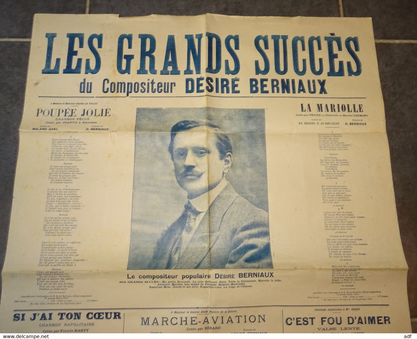 RARE ANCIENNE AFFICHE LES GRANDS SUCCES DU COMPOSITEUR DESIRE BERNIAUX, CHEF D'ORCHESTRE NE A VERVIERS, POUPEE JOLIE... - Posters