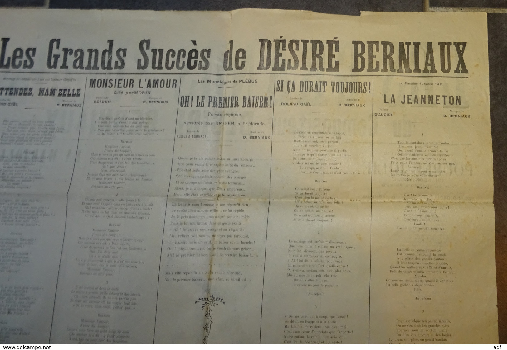 RARE ANCIENNE AFFICHE LES GRANDS SUCCES DU COMPOSITEUR DESIRE BERNIAUX, CHEF D'ORCHESTRE NE A VERVIERS, POUPEE JOLIE...