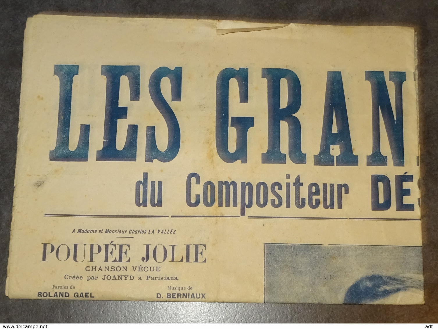 RARE ANCIENNE AFFICHE LES GRANDS SUCCES DU COMPOSITEUR DESIRE BERNIAUX, CHEF D'ORCHESTRE NE A VERVIERS, POUPEE JOLIE...