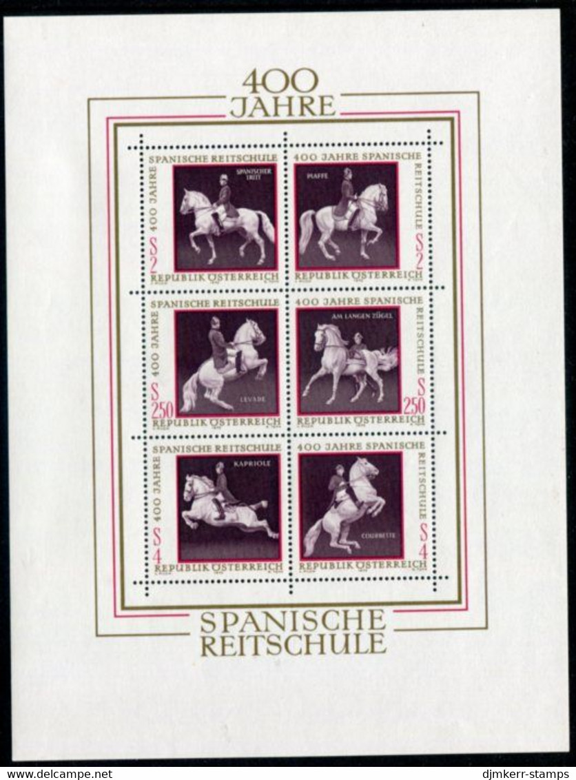 AUSTRIA 1972 Spanish Riding School Block MNH / **.   Michel Block 2 - Unused Stamps