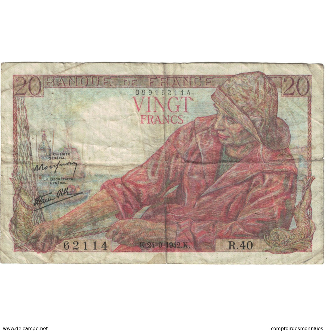 France, 20 Francs, Pêcheur, 1942, R.40, B, Fayette:13.13, KM:100c - 20 F 1942-1950 ''Pêcheur''