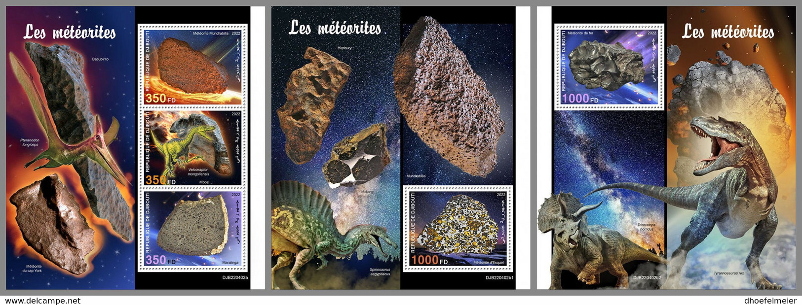 DJIBOUTI 2022 MNH Dinosaurs Dinosaurier Dinosaures Meteorites M/S+2S/S - OFFICIAL ISSUE - DHQ2239 - Prehistorisch